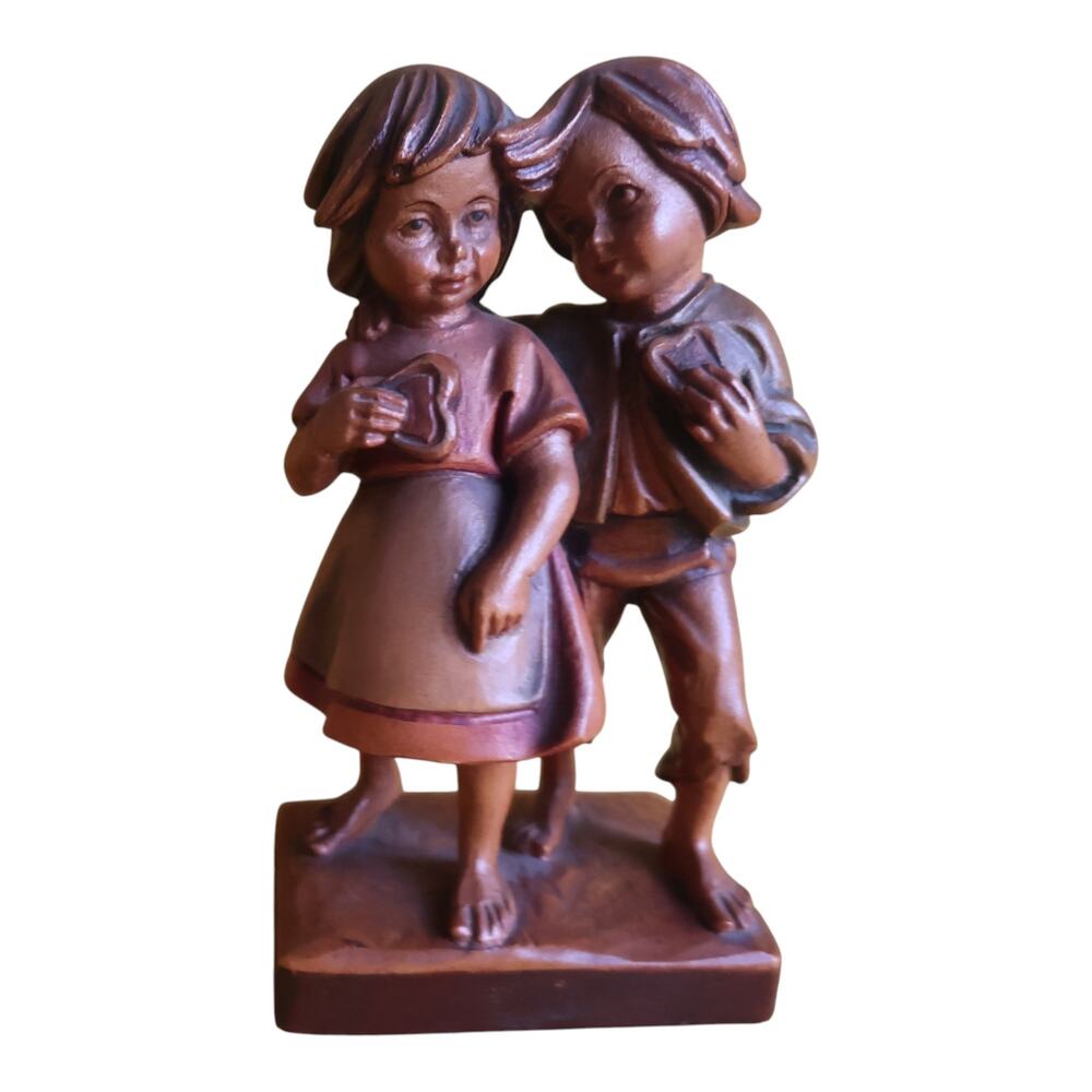 Vintage Carved Wood Boy Girl Figurine Barefoot Children Folk Art 8" Decor